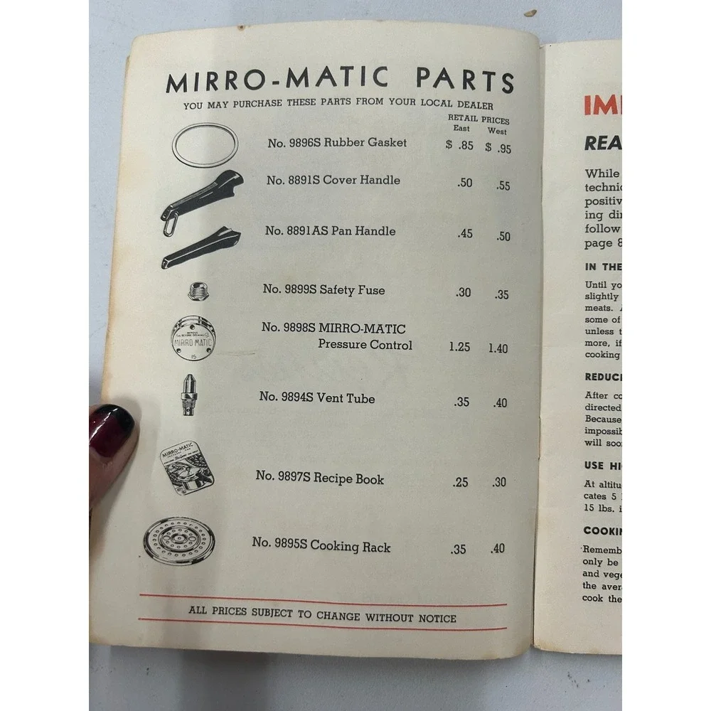 Mirro-Matic Pressure Pan Recipes‎ 1968 Vintage Cookbook Mirro Aluminum